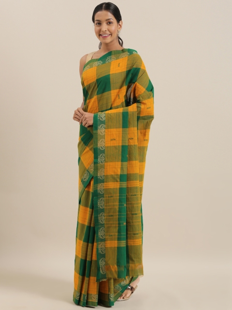 

The Chennai Silks Green & Yellow Pure Cotton Checked Chettinad Saree