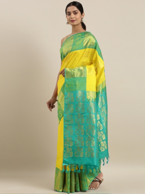 

The Chennai Silks Yellow & Gold-Toned Pure Silk Woven Design Kanjeevaram Saree