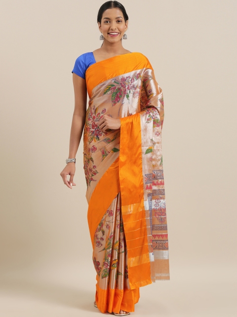 

The Chennai Silks Beige Printed Cotton Blend Saree