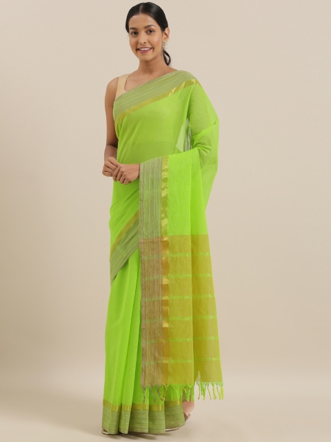 

The Chennai Silks Fluorescent Green Solid Pure Cotton Saree