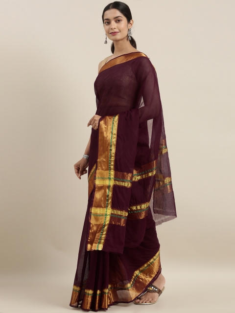 

The Chennai Silks Classicate Burgundy & Golden Pure Cotton Solid Venkatgiri Saree