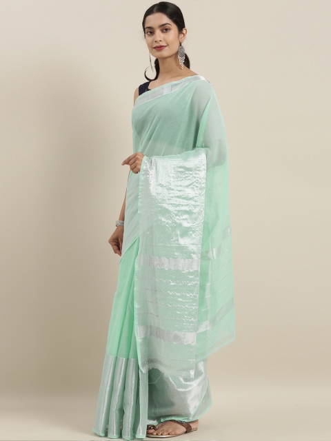 

The Chennai Silks Sea Green & Silver-Toned Pure Cotton Woven Design Venkatgiri Saree