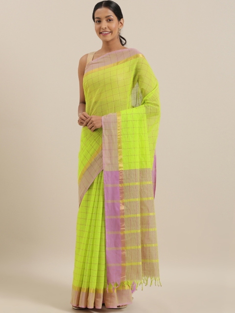 

The Chennai Silks Green & Purple Pure Cotton Checked Saree