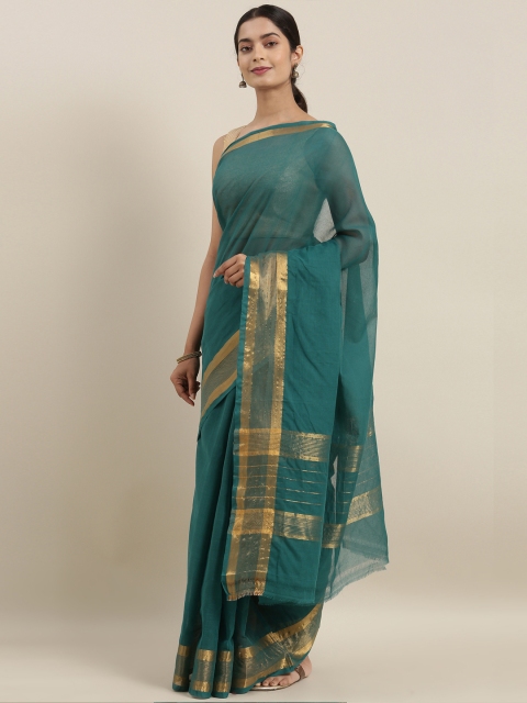 

The Chennai Silks Turquoise Blue & Gold-Toned Pure Cotton Woven Design Venkatgiri Saree