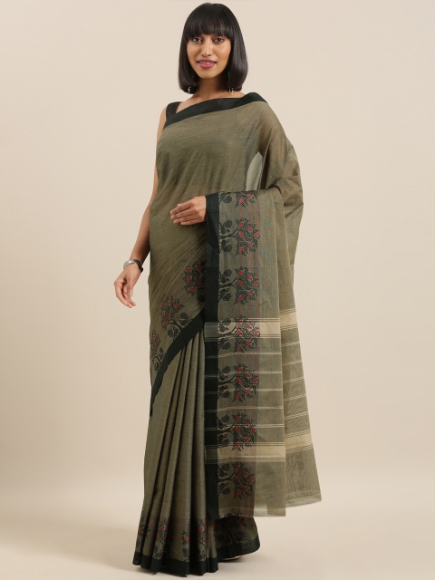 

The Chennai Silks Grey & Black Pure Cotton Woven Design Chettinad Saree