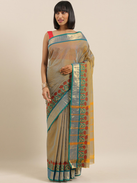 

The Chennai Silks Khaki Pure Cotton Solid Chettinad Saree
