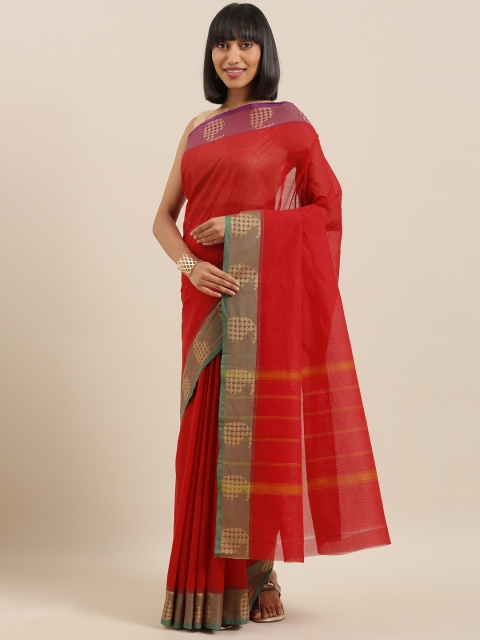 

The Chennai Silks Maroon & Beige Pure Cotton Striped Chettinad Saree