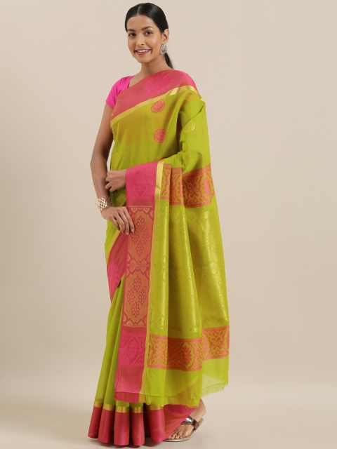 

The Chennai Silks Green & Pink Silk Cotton Woven Design Maheshwari Saree