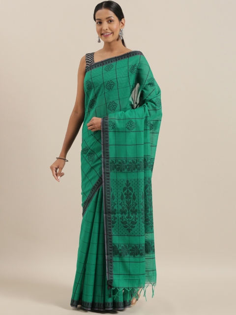 

The Chennai Silks Classicate Green & Black Silk Cotton Woven Design Maheshwari Saree