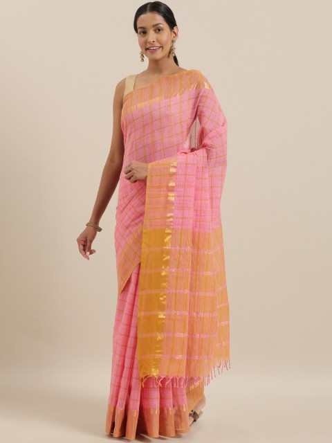 

The Chennai Silks Pink & Peach-Coloured Pure Cotton Checked Saree