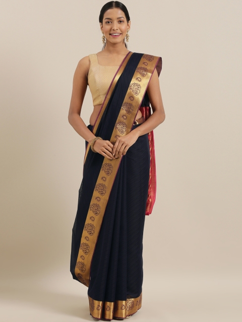 

The Chennai Silks Classicate Navy Blue & Golden Silk Cotton Woven Design Maheshwari Saree