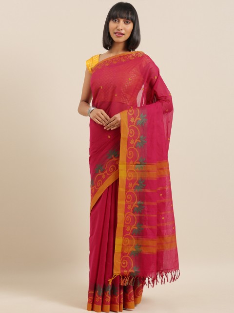 

The Chennai Silks Coral Red & Yellow Pure Cotton Woven Design Chettinad Saree