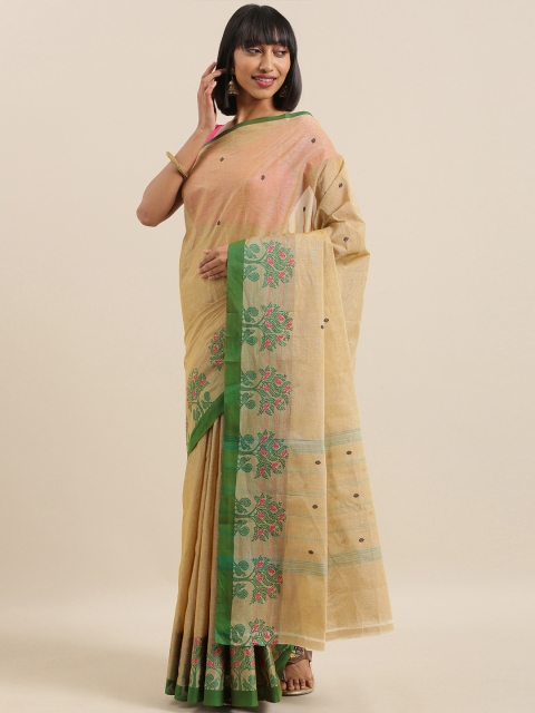 

The Chennai Silks Khaki & Green Pure Cotton Woven Design Chettinad Saree