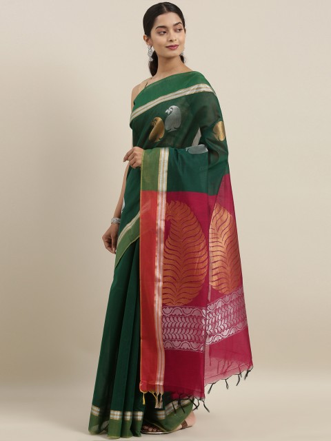 

The Chennai Silks Classicate Teal Green & Gold Silk Cotton Woven Design Maheshwari Saree