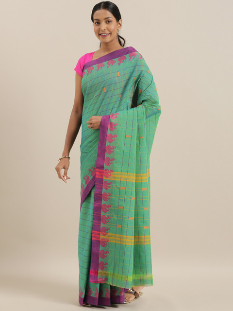

The Chennai Silks Green Pure Cotton Checked Chettinad Saree