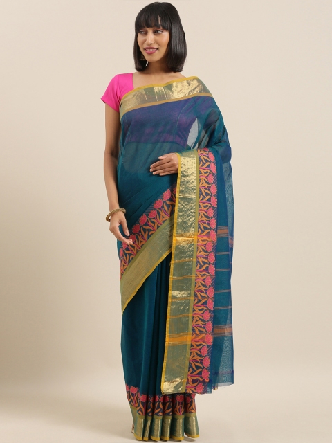 

The Chennai Silks Blue & Pink Pure Cotton Woven Design Chettinad Saree