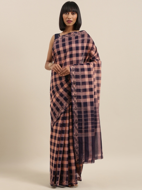 

The Chennai Silks Navy Blue & Pink Pure Cotton Checked Chettinad Saree
