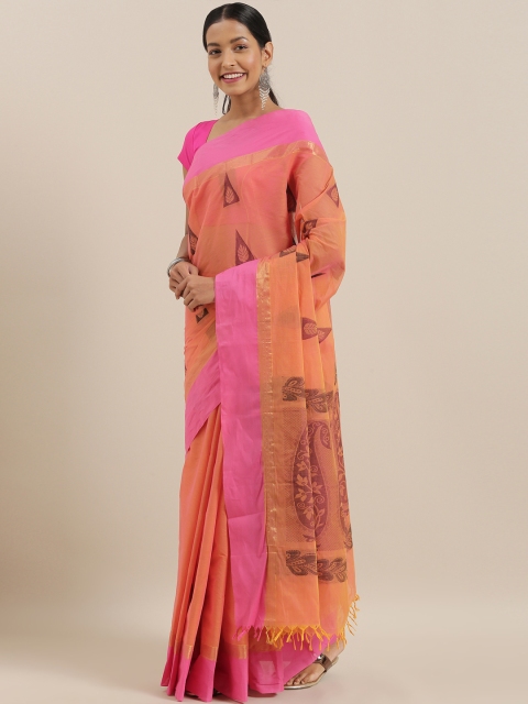 

The Chennai Silks Orange & Pink Pure Cotton Woven Design Kovai Saree