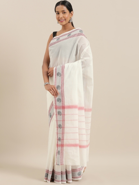 

The Chennai Silks Off-White Pure Cotton Solid Chettinad Saree