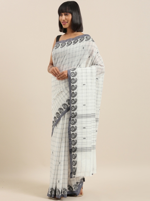 

The Chennai Silks Off-White & Grey Pure Cotton Checked Chettinad Saree