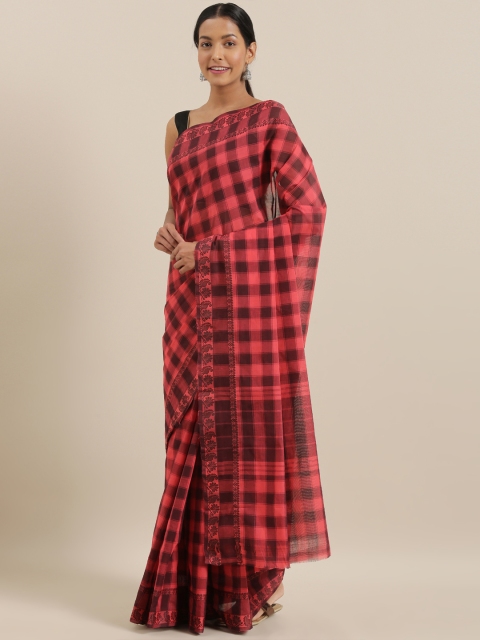 

The Chennai Silks Pink & Black Pure Cotton Checked Chettinad Saree