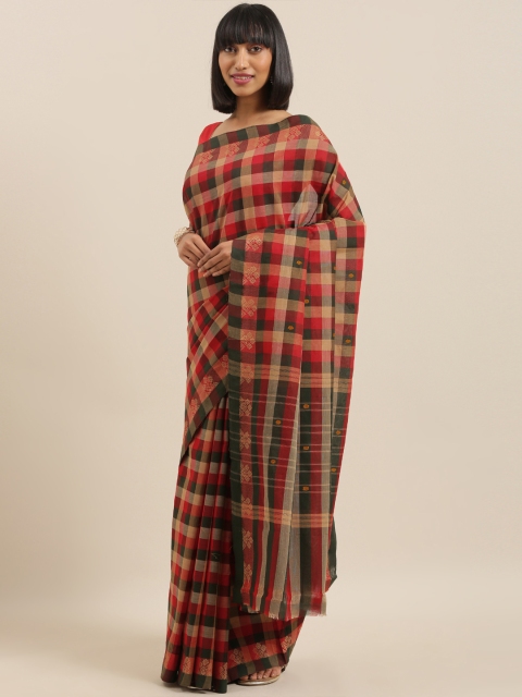 

The Chennai Silks Classicate Red & Beige Pure Cotton Checked Chettinad Saree