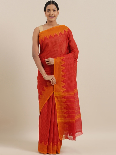 

The Chennai Silks Red & Yellow Pure Cotton Checked Chettinad Saree