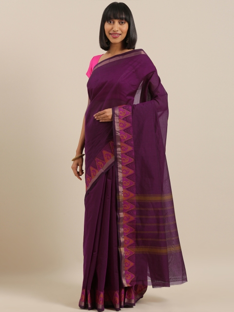 

The Chennai Silks Classicate Violet Pure Cotton Solid Chettinad Saree