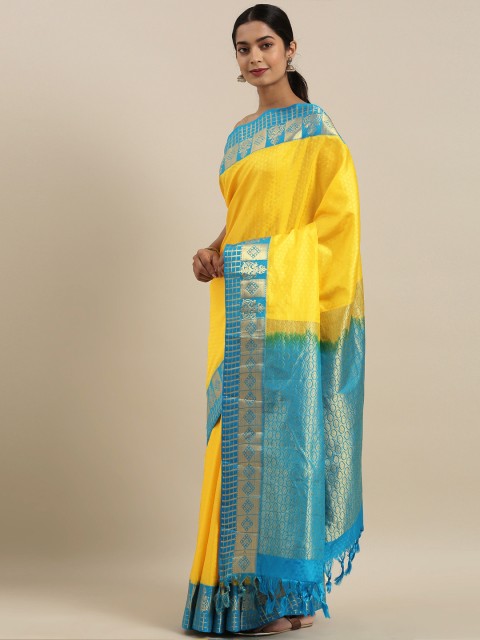 

The Chennai Silks Yellow & Blue Pure Silk Woven Design Kanjeevaram Saree