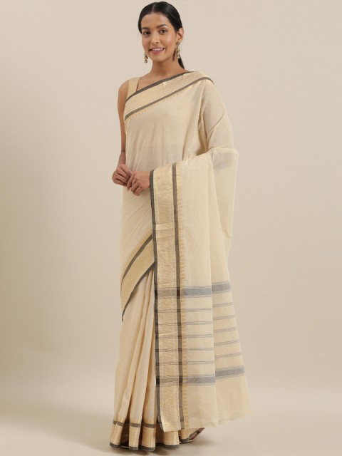 

The Chennai Silks Off-White Pure Cotton Solid Chettinad Saree