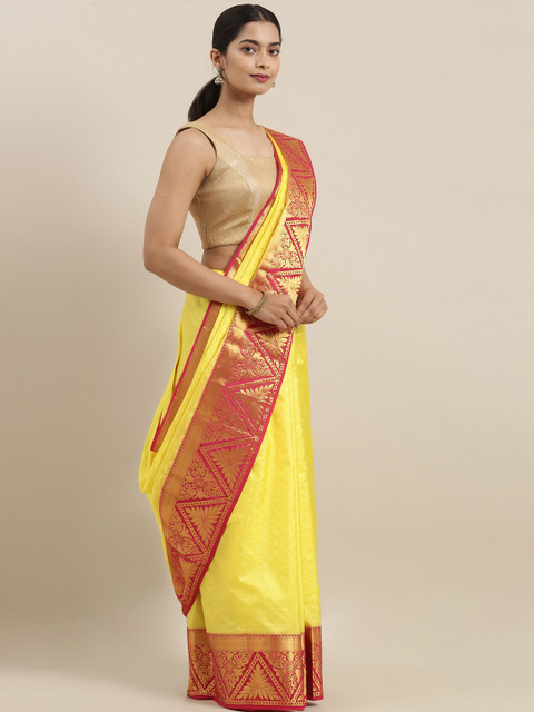 

The Chennai Silks Classicate Yellow & Pink Pure Silk Woven Design Kanjeevaram Saree
