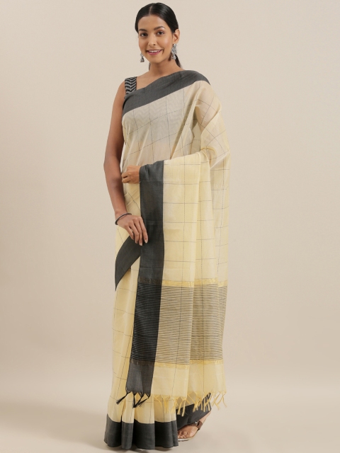 

The Chennai Silks Beige Silk Cotton Checked Maheshwari Saree