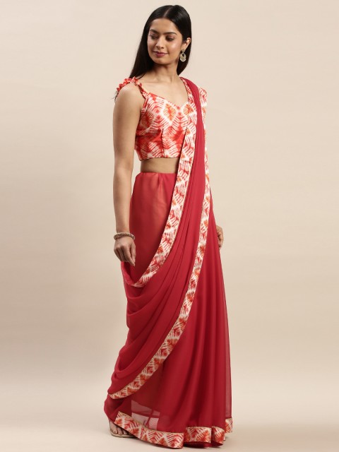 

Satrani Red Solid Pure Chiffon Saree