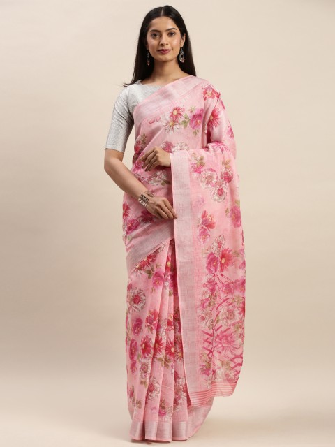 

Satrani Pink Silk Blend Printed Cotton Silk Saree