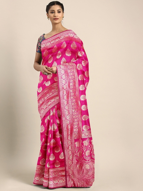 

KALINI Pink & Gold-Toned Woven Design Banarasi Saree