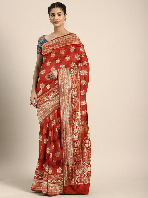 

KALINI Red & Gold-Toned Woven Design Banarasi Saree