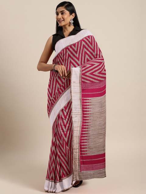

KALINI Brown & Red Printed Taant Saree