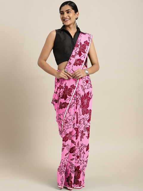 

KALINI Pink & Maroon Pure Georgette Floral Printed Saree