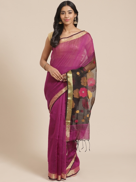 

FIROZA Purple Embellished Handloom Jamdani Saree