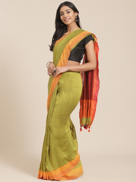 

FIROZA Green Solid Saree