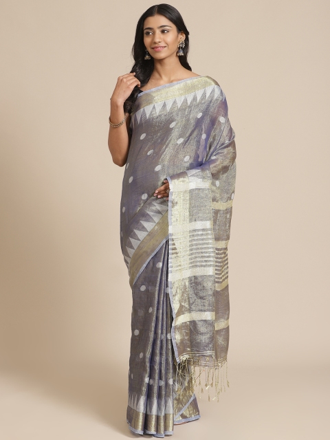 

FIROZA Blue & White Handloom Dual-Toned Woven Design Saree