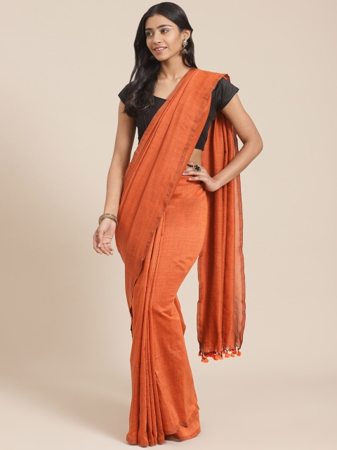 

FIROZA Rust Orange Solid Handloom Saree