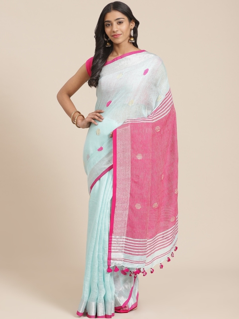 

FIROZA Blue & Pink Woven Design Handllom Taant Saree