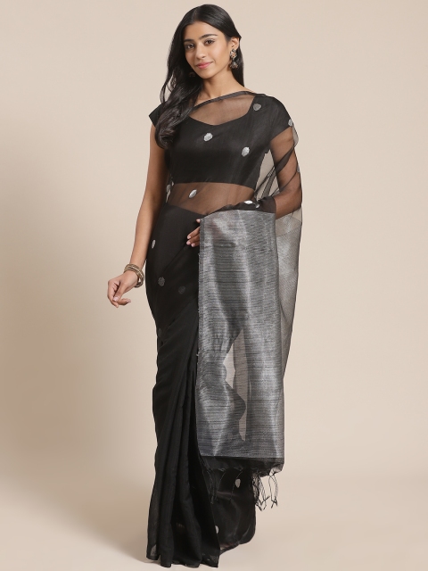 

FIROZA Black & Silver Woven Design Handloom Jamdani Saree