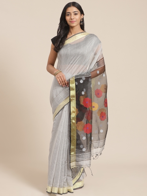 

FIROZA Grey Embellished Handloom Jamdani Saree
