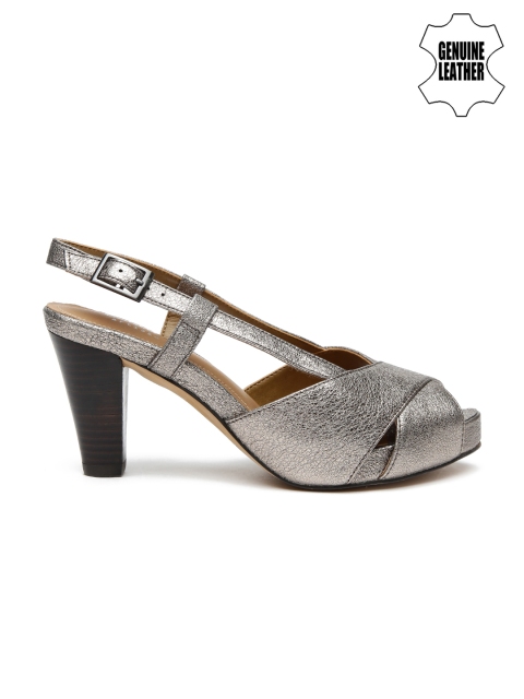 

Clarks Women Gunmetal-Toned Leather Peep-Toes, Metallic