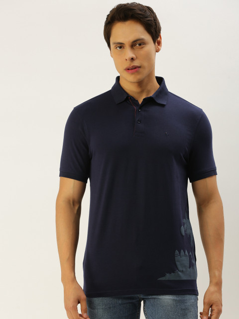

SIMON CARTER LONDON Men Navy Blue Graphic Print Polo Collar T-shirt