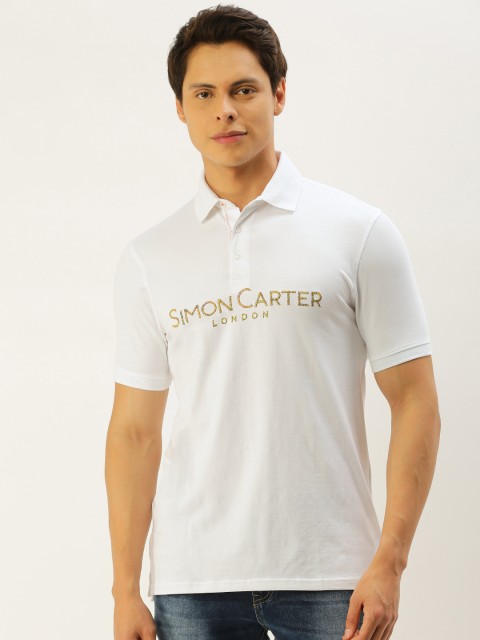 

SIMON CARTER LONDON Men White Brand Logo Embroidered Polo Collar T-shirt