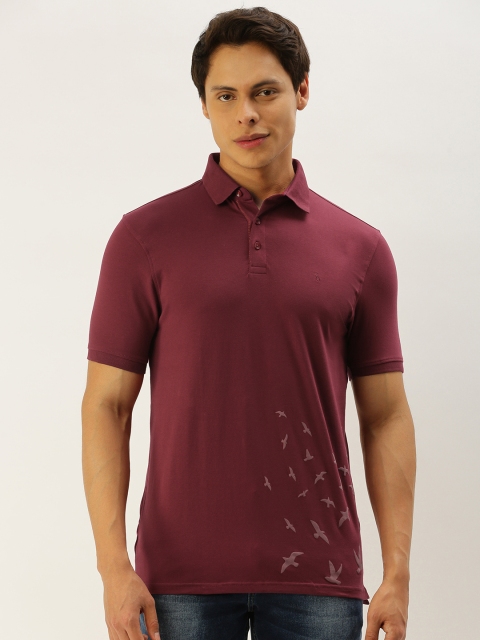 

SIMON CARTER LONDON Men Maroon Bird Print Polo Collar T-shirt