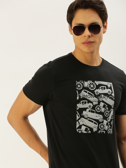 

SIMON CARTER LONDON Men Black & White Graphic Print Round Neck T-shirt